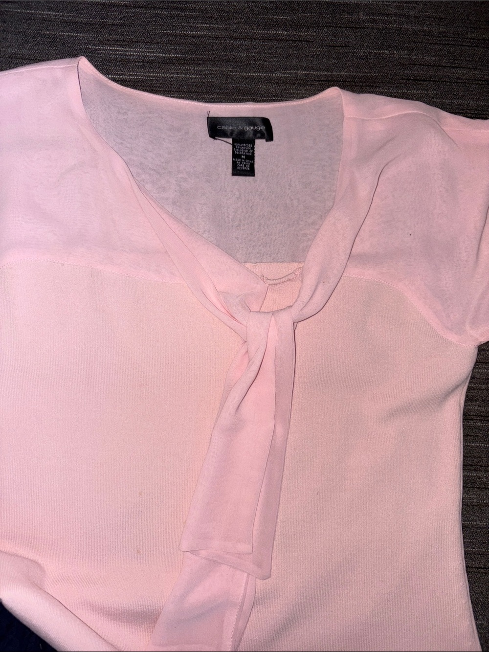 cable & gauge Soft Pink Tie-Neck Short Sleeve Sweater